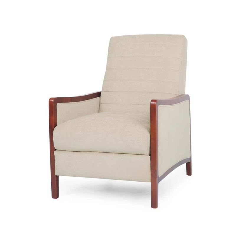 CHRISTOPHER KNIGHT HOME - Sand Color Mid Century Modern Fabric Channel Stitch Push Back Recliner Accent Armchair