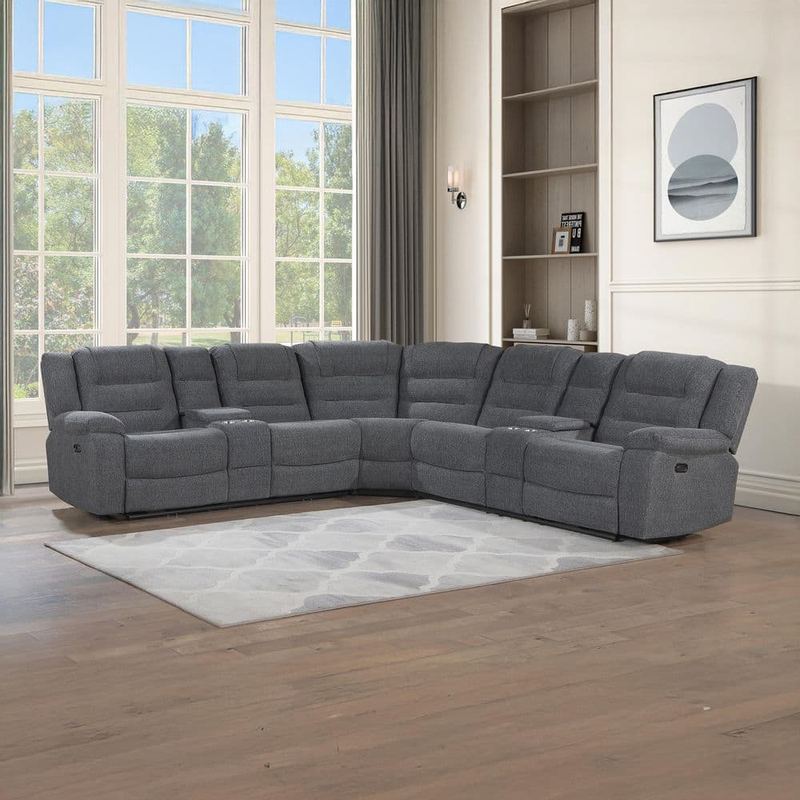 NEW CLASSIC HOME FURNISHINGS - New Classic Furniture Redondo 84 in. Pillow Top Arm 3-Piece Chenille Sectional Sofa in Dark Gray-Power