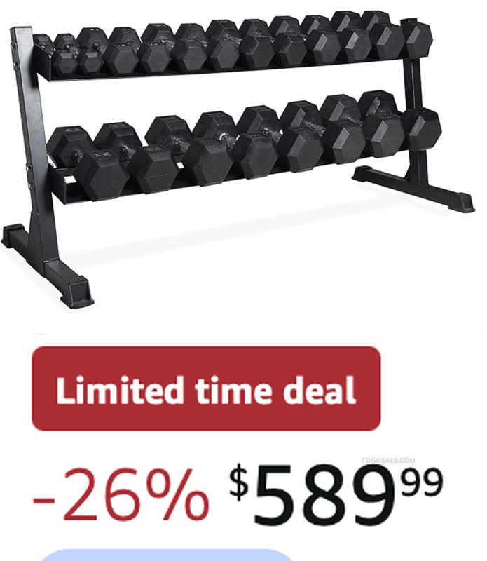 $589.99 CAP RUBBER HEX DUMBBELL SET WITH RACK