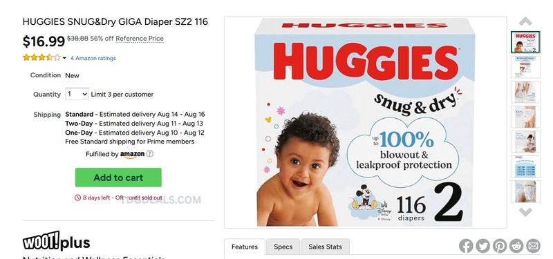 HUGGIES SNUG & DRY SIZE 2 GIGA PACK — $16.99