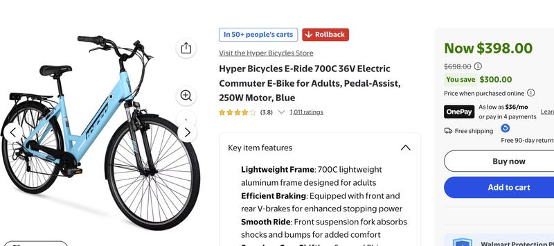 $698 - Hyper Bicycles E-Ride 700C 36V 🚲