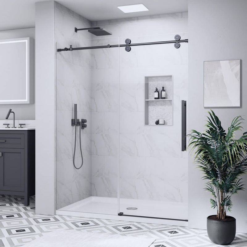 Yuaris - 40 in.-42 in. W x 74 in. H Single Sliding Frameless Shower Door in Matte Black with Tempered Clear Glass