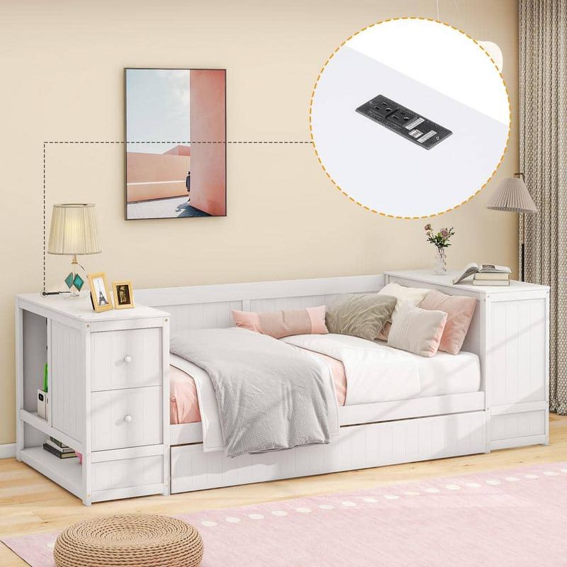 Qualler - White Twin Size Daybed with Trundle and Charging Station