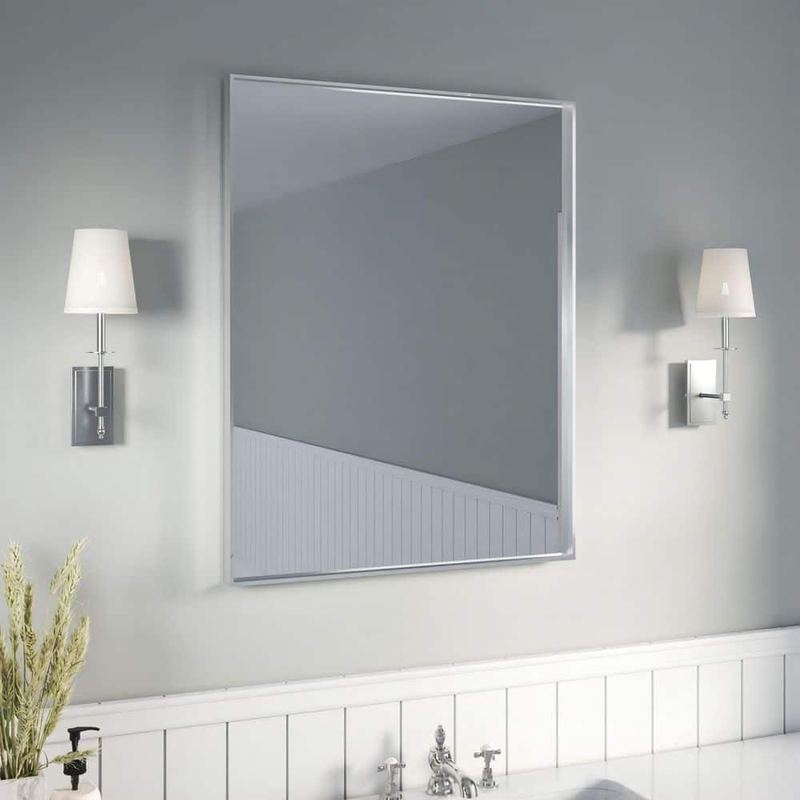 ORGANNICE - 28 in. W x 36 in. H Silver Aluminum Rectangular Framed Wall Bathroom Vanity Wall Mount Mirror