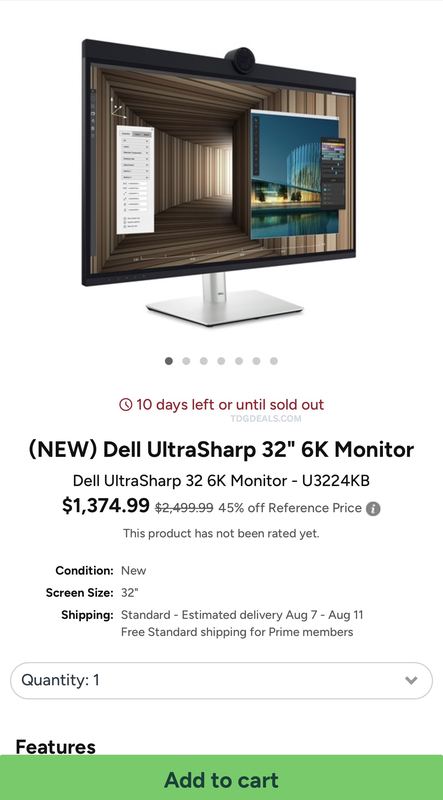 $2,499.99 Dell UltraSharp 32" 6K Monitor for $1,374.99