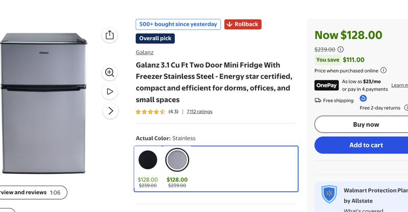 $239 - Galanz 3.1 Cu Ft Two Door Mini Fridge 🥶