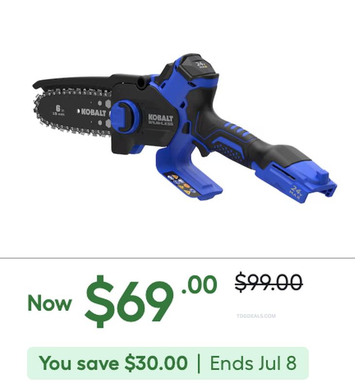 $99 KOBALT CORDLESS CHAINSAW FOR $69
