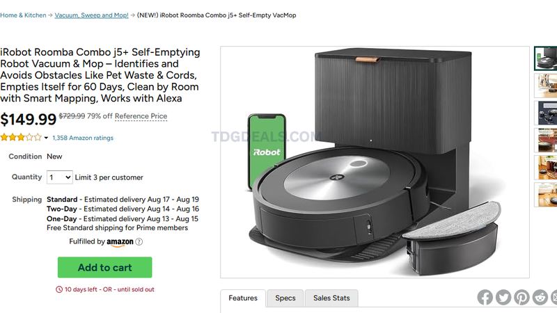 IROBOT ROOMBA COMBO j5+ — $149.99