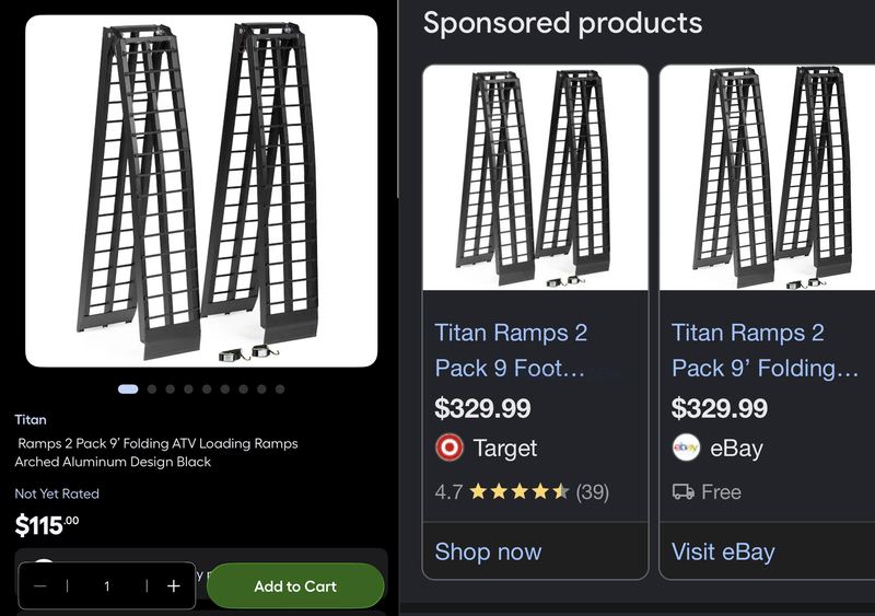 $329.99 Titan 2-Pack 9' Folding ATV Loading Ramps for $115