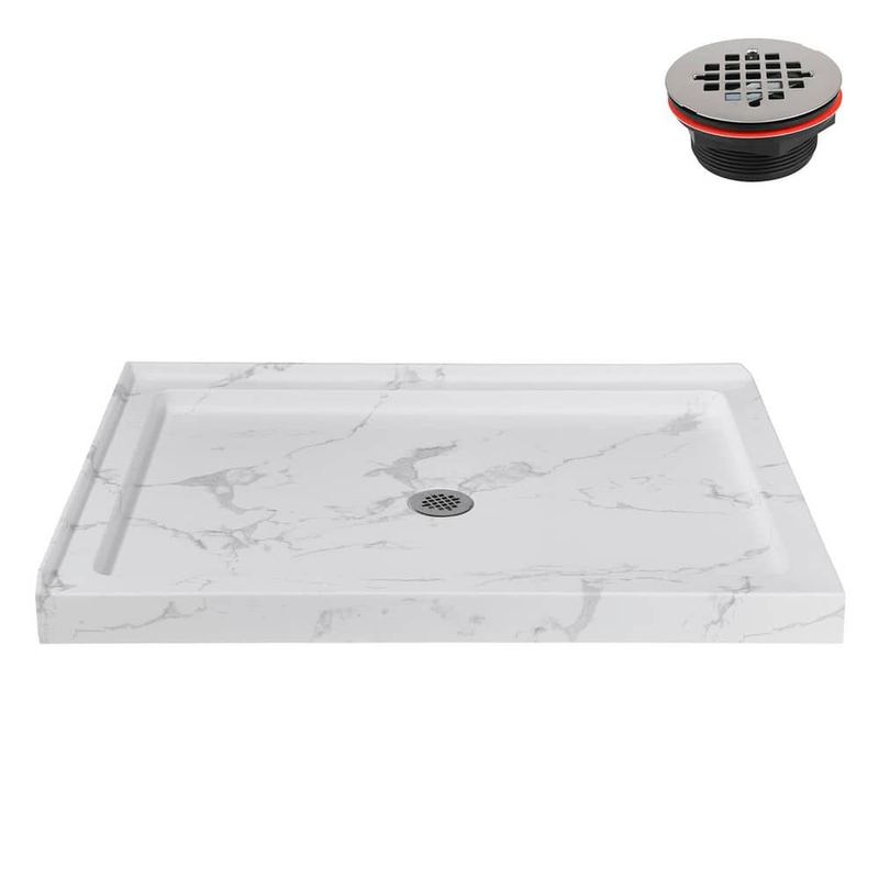 Streamline - 48 in. x 36 in. Corner Acrylic Shower Pan Base in Matte Marble with Center Drain, Drain Included