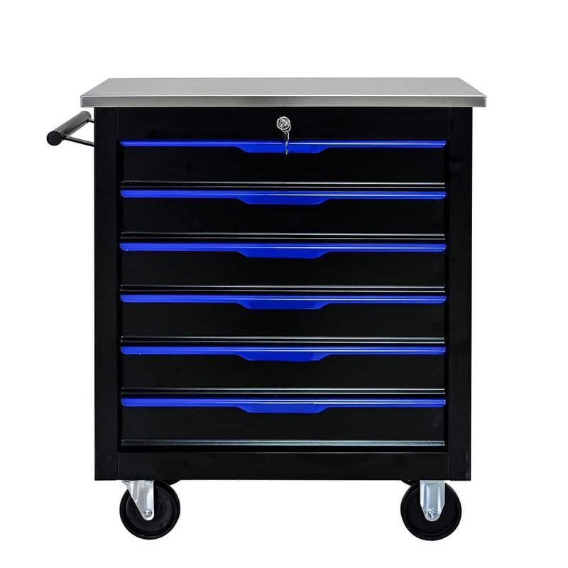 13.58 in. 6 Drawers Multifunctional Tool Cart Chests with Wheels-Black Plus Blue
