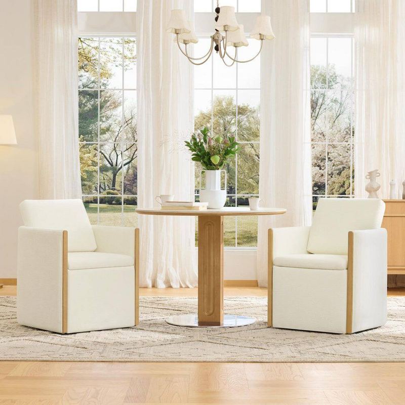 Spruce & Spring - Tessa Beige Fabric Modern Upholstered Dining Chairs with Rolling Wheels and Hidden Storage for Dining Room(Set of 2)