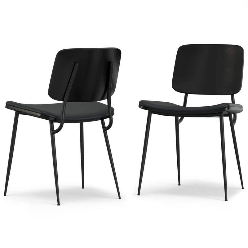 Simpli Home - Hayley Modern Urban Dining Chair (Set of 2) in Black Vegan Faux Leather, Fully Assembled