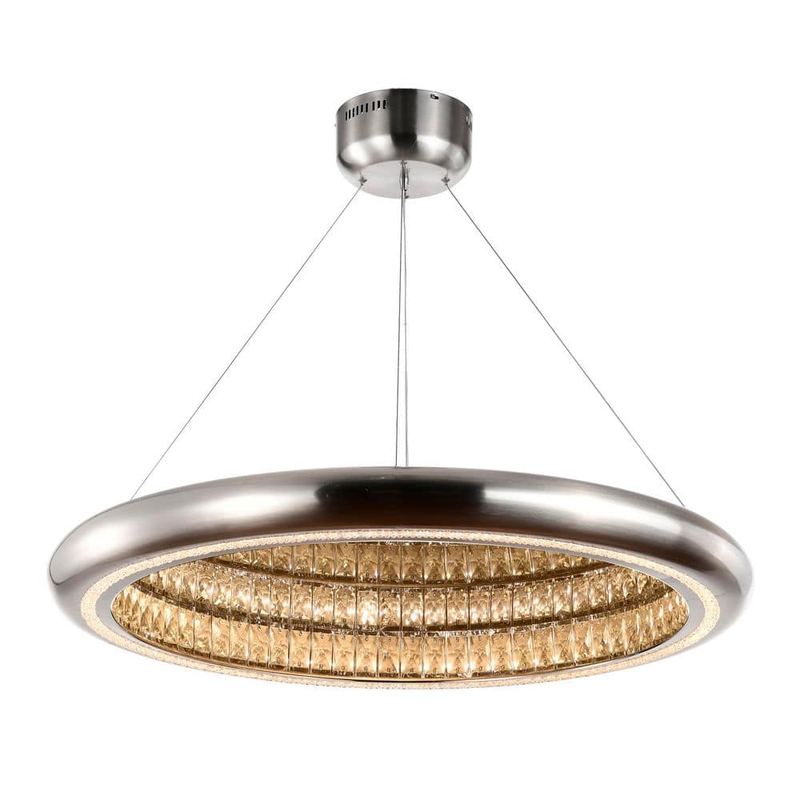 Edvivi - Palace 40 in. Round 3D Brushed Nickel Infinity Mirror Chandelier 67W 3000K LED Light for Living Dining Room Kitchen