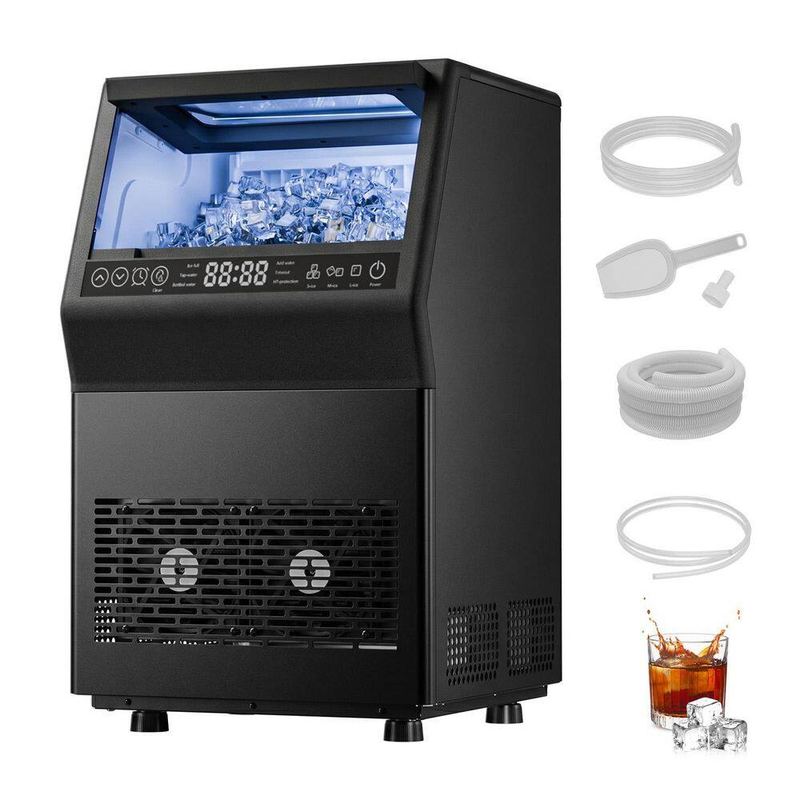IUDommy - 14.17 in. 80 lb. /24H Full Size Cubes Freestanding Commercial Ice Maker in Black with Dual Water Supply Options