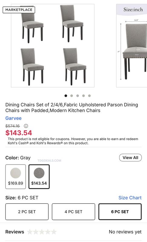 6-Piece Upholstered Dining Chair Set for $143.54 (Reg. $574)