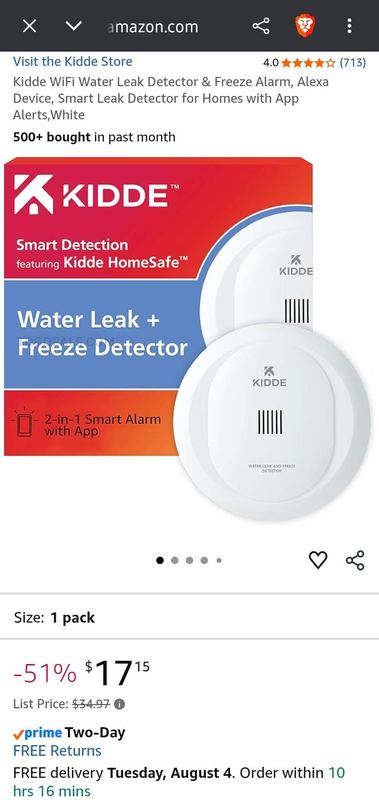 $34.97 KIDDE WIFI WATER LEAK & FREEZE DETECTOR for $17.15