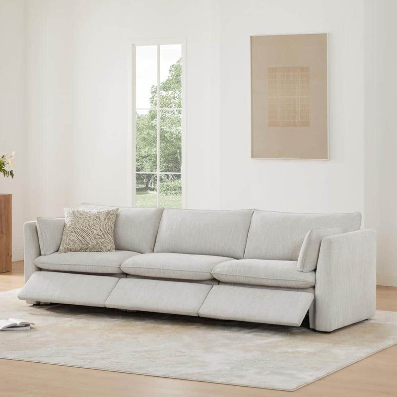 Spruce & Spring - Luna 114 in. Light Grey 3-Piece Fabric Modern Modular Power Sofa with 3-Power footrests and Square Arm for Livingroom