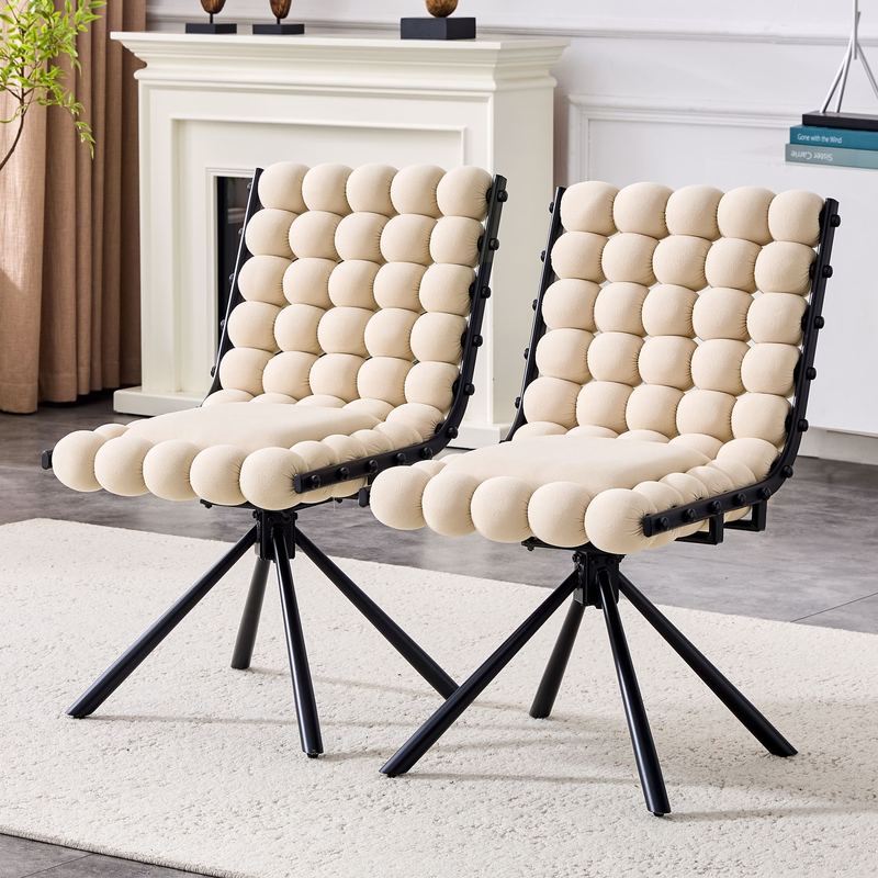 Loheer - Dining Chairs Set of 2 Beige Bubble Tufted Velvet Accent Chairs, 1.63 ft x 1.33 ft x 2.83 ft - Beige,Black