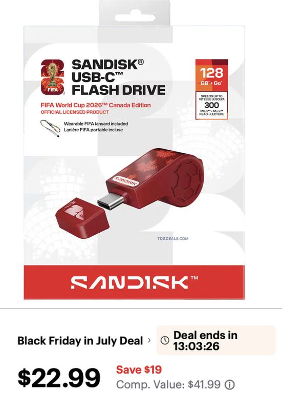 $41.99 SANDISK FIFA WORLD CUP FLASH DRIVE FOR $22.99
