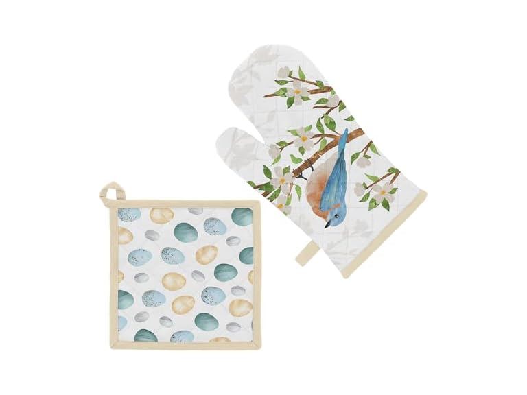 Boston International Cotton Oven Mitt and Pot Holder Birds