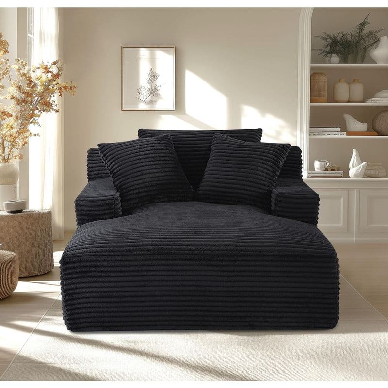 Qualler - Black Corduroy Full Foam Chaise Lounge, No Asssembly Required