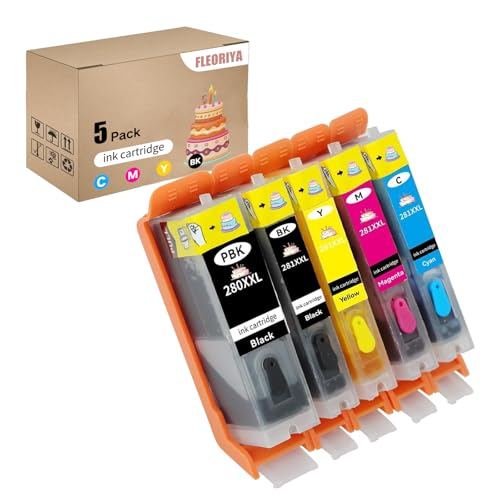 Fleoriya PGI-280XXL, CLI-281XXL Designed to Support a Full Range of Canon Printers, TS702, TS702a, TR8620, TR8622, TR8520, TR7520, TS6120, TS6220, TS6320, TS9520 and TS9521C Models.(5 Packs)
