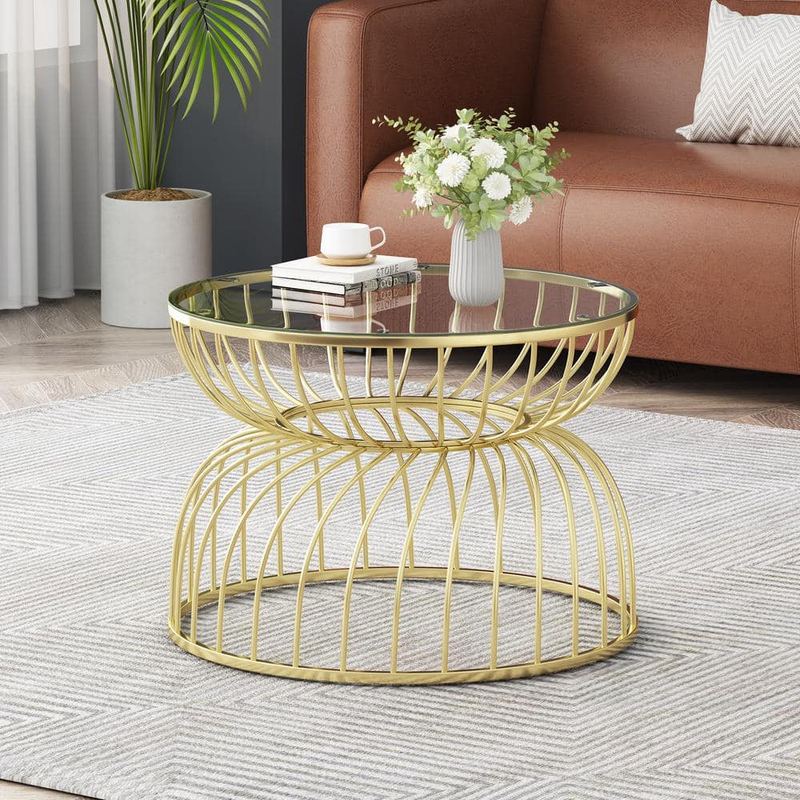 CHRISTOPHER KNIGHT HOME - Jarts Modern Chalice Style Coffee Table with Tempered Glass Top, Gold