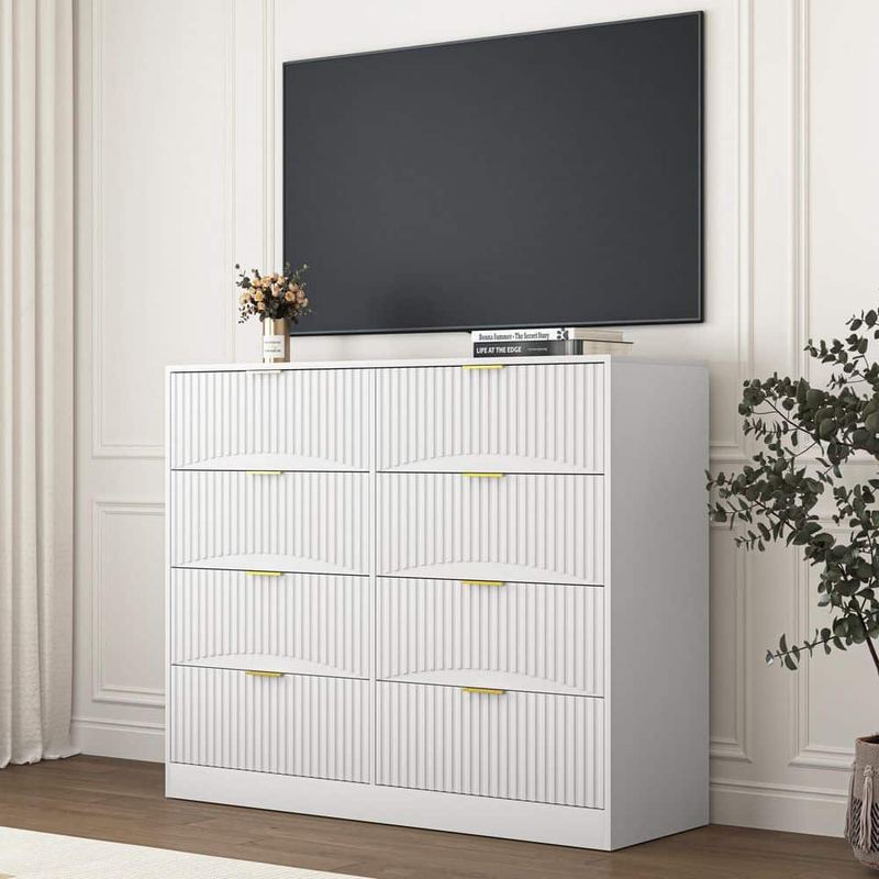 Nestfair - White 8 Drawer 47.24 in. Dresser without Mirror