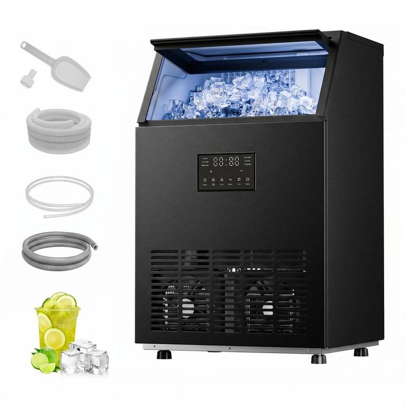 Anlicho - 18.9 in. 120 lb./24H Full Size Cubes Freestanding Commercial Ice Maker in Black with Dual Water Supply Options