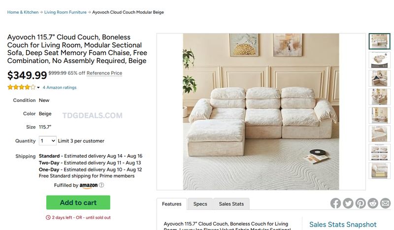 AYOVOCH 115.7" CLOUD COUCH MODULAR SECTIONAL — $349.99