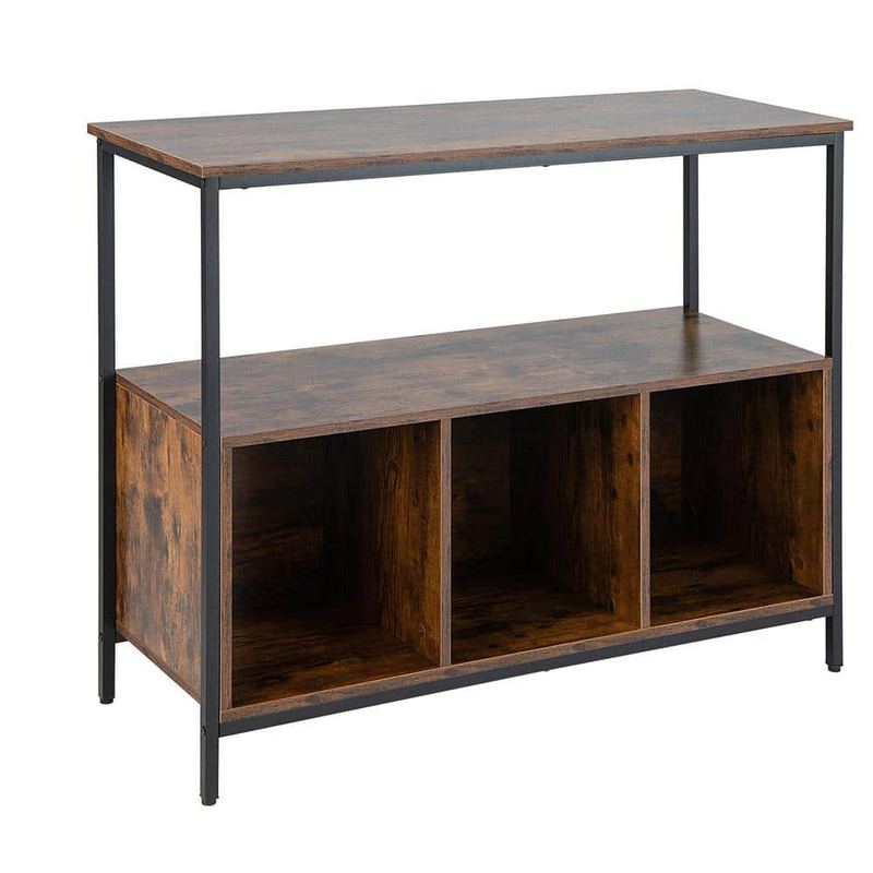 Costway - Brown Sideboard Kitchen Storage Cabinet Open Shelf with 3 Compartments Buffet