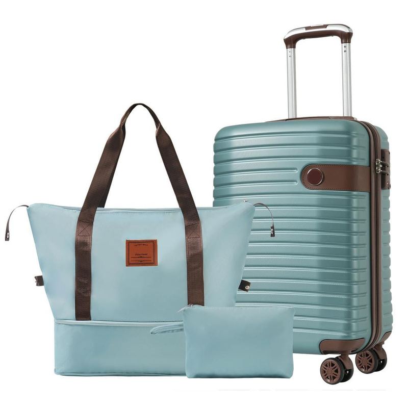 Merax - 3-Piece Blue ABS Hardshell Spinner 20 in. Luggage Set with an Expandable Travel Duffel Bag, a Toiletry Bag