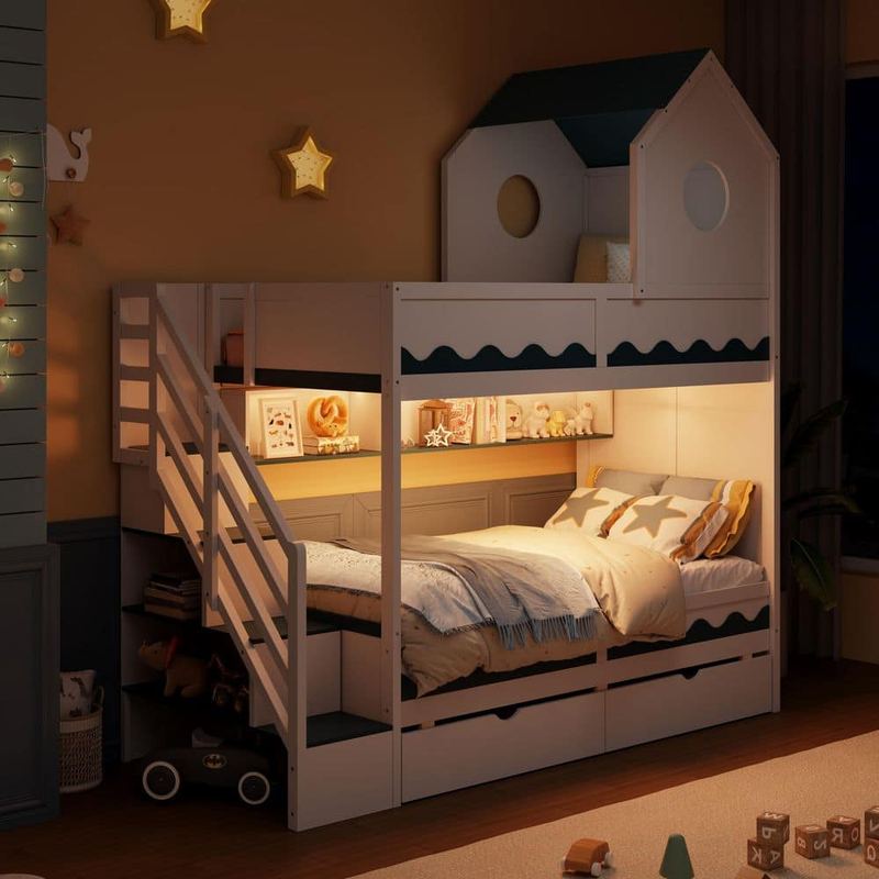 Polibi - White Twin Size Kids Bed with House and Drawer