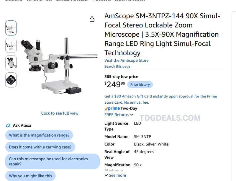 AMSCOPE SM-3NTPZ-144 STEREO ZOOM MICROSCOPE — $249.99
