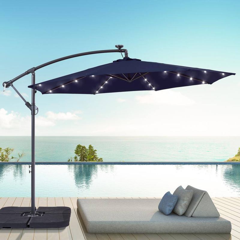 Sonkuki - 10 ft. Round Outdoor Patio Solar LED Lighted Cantilever Umbrella in Navy Blue