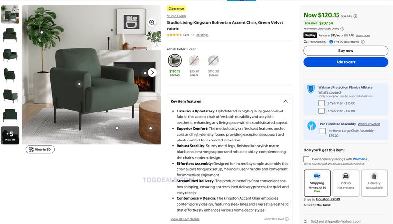 STUDIO LIVING KINGSTON ACCENT CHAIR — $120.15