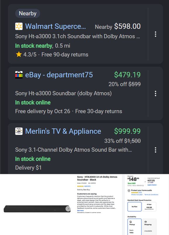 Sony HTA3000 3.1ch Dolby Atmos Soundbar FOR $148.99 AT Best Buy