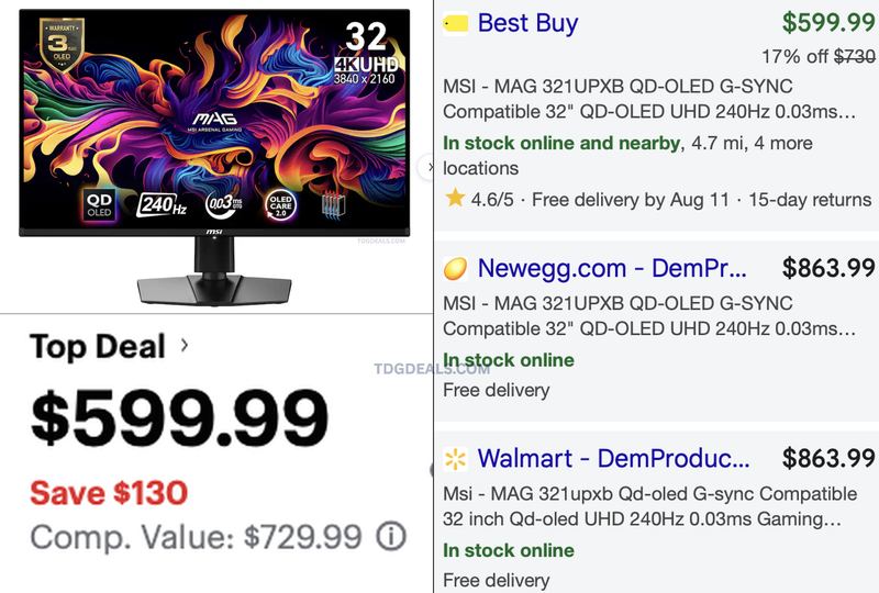 $599.99 MSI 32" UHD QD-OLED GAMING MONITOR