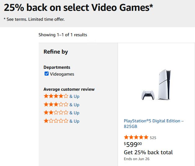 For Amazon Prime Card holders - 25% back on PS5 Digital Edition
