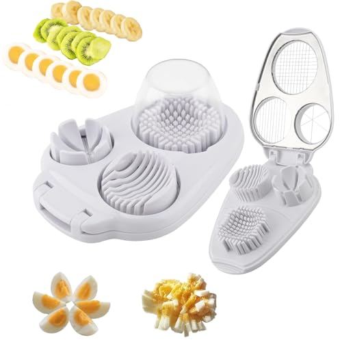 Set of two 3-in-1 hard-boiled egg slicers; multifunctional egg slicer with stainless steel wires; ABS + 304 stainless steel kitchen gadget; cuts eggs into wedges, slices, and halves
