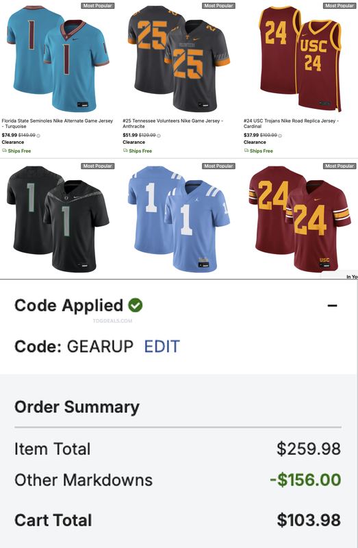 COLLEGE JERSEYS CLEARANCE + SHIPS FREE AT FANATICS