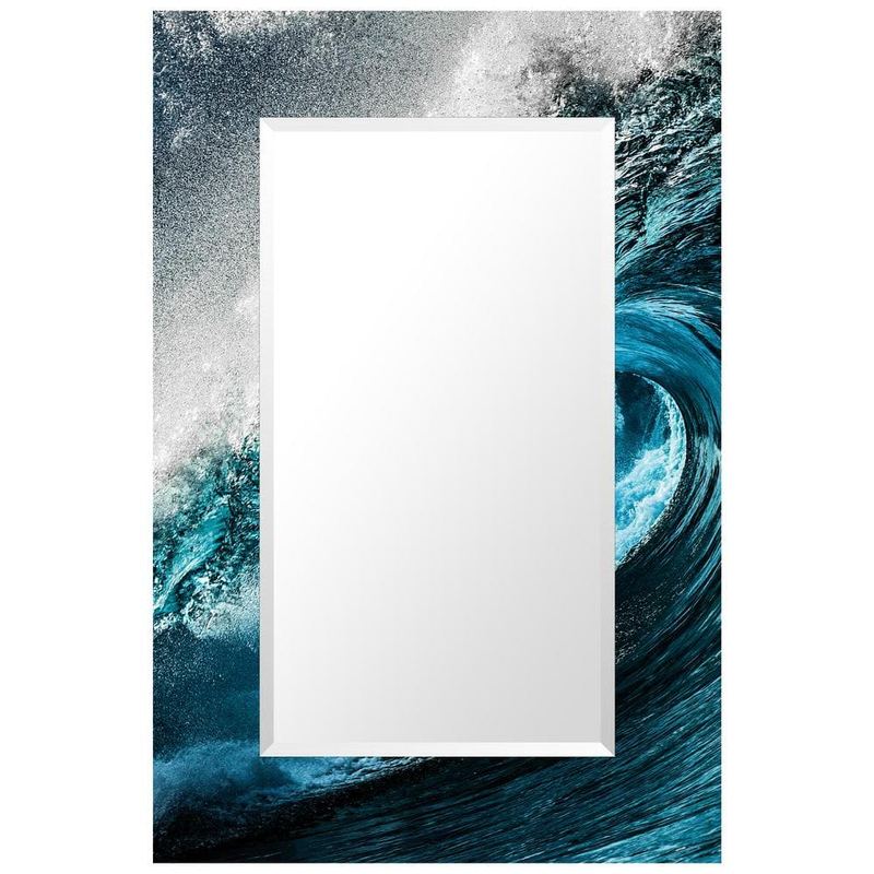 Empire Art Direct - Sapphire Sea 48 in. x 32 in. Reverse Printed Tempered Art Glass with 36 in. x 20 in. Rectangular Beveled Mirror