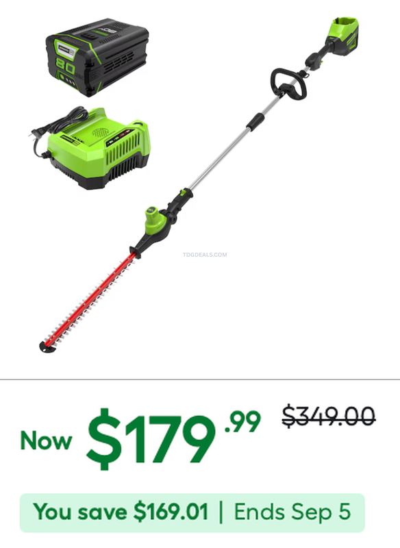 $349 GREENWORKS 80V POLE HEDGE TRIMMER NOW $179.99