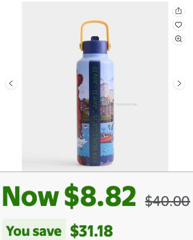 $40 FIFA WORLD CUP 26 INSULATED WATER BOTTLE 24OZ DROPPED TO $8.82