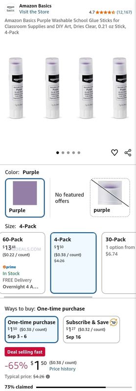 AMAZON BASICS GLUE STICKS 4-PACK $1.50