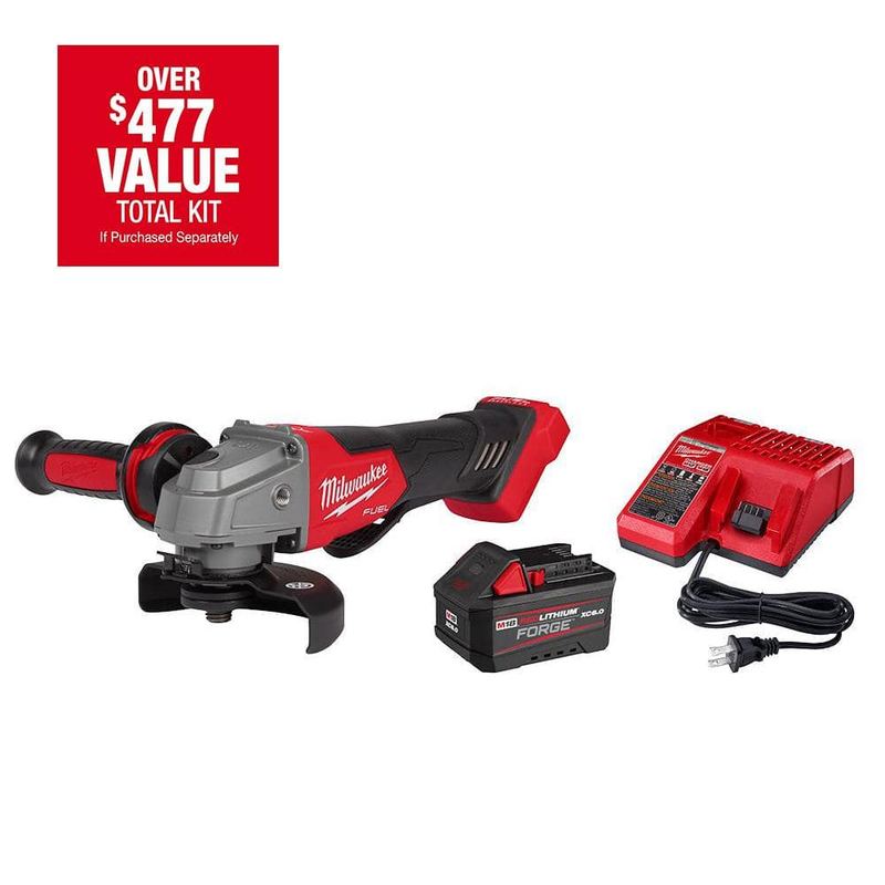 Milwaukee - M18 Fuel 18V Lithium-Ion Brushless Cordless 4-1/2 in. /5 in. Grinder with Paddle Switch Kit with FORGE 6.0Ah Battery