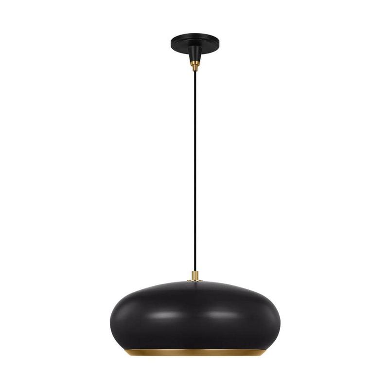 Generation Lighting - Clasica 18 in. W x 9.75 in. H 1-Light Aged Iron Large Pendant Light with Steel Shade, No Bulbs Included