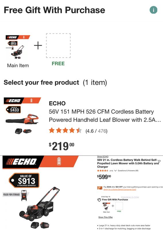 $599 ECHO 56V SELF-PROPELLED MOWER + FREE $219 BLOWER 🏡