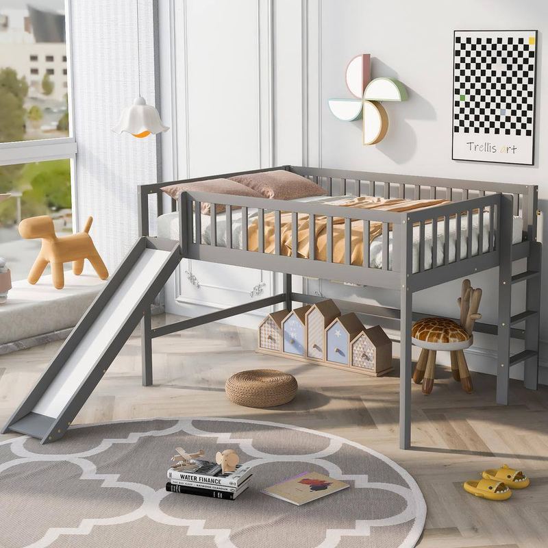 Qualler - Gray Full Size Low Loft Bed with Slide